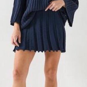 Free-Est Kenzie Ribbed Knit Rolled Hem Navy Stretch Mini Skirt Size Medium